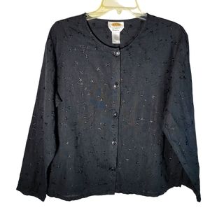 Talbots black eyelet linen button up top Size Small
